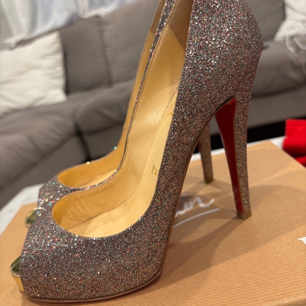 Christian Louboutin Multicolor Glitter Peep Toe Pumps